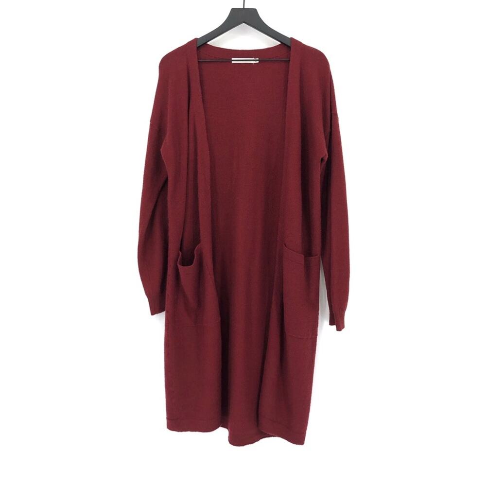MOUSSY Open Front Knit Wool Duster Cardigan Maroon Red OS